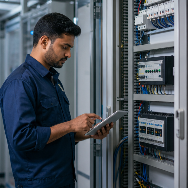 Aansh Group technician checking installed equipment